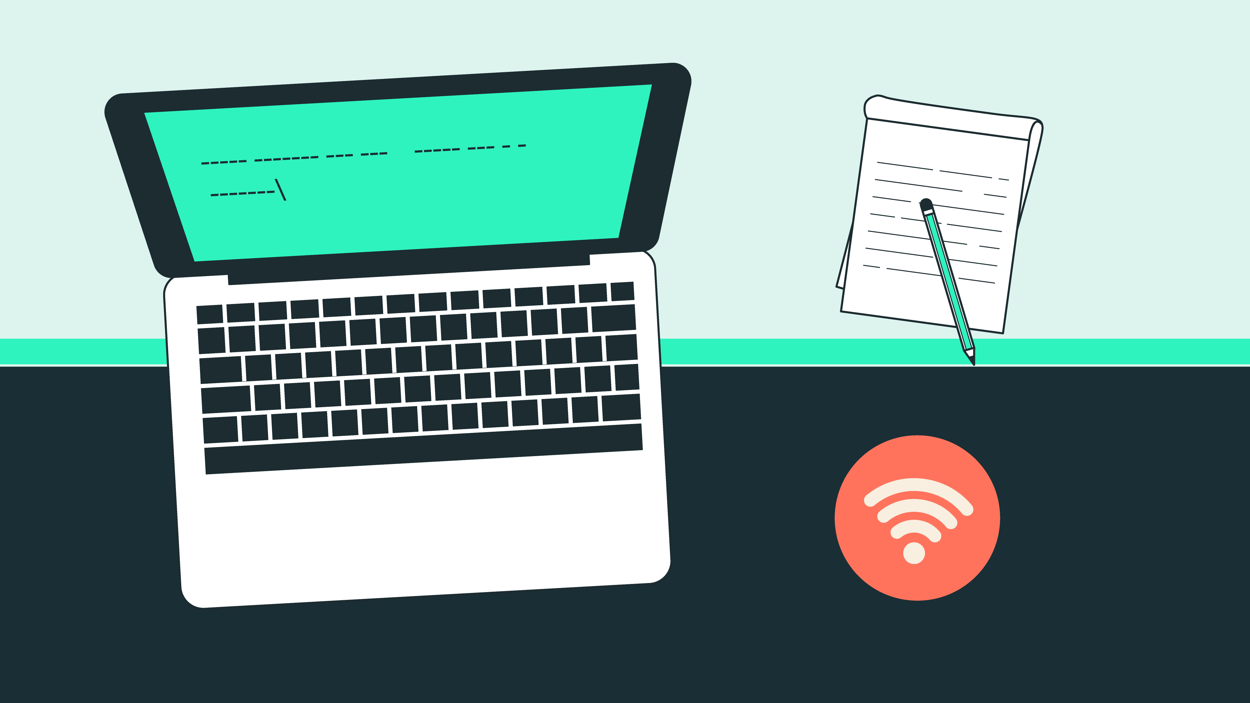 A computer, internet signal and notepad - all tools needed for a freelance transcription side hustle